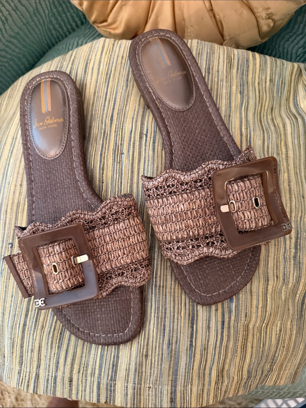 Sam Edelman Brown Woven Slide Sandals with Buckle